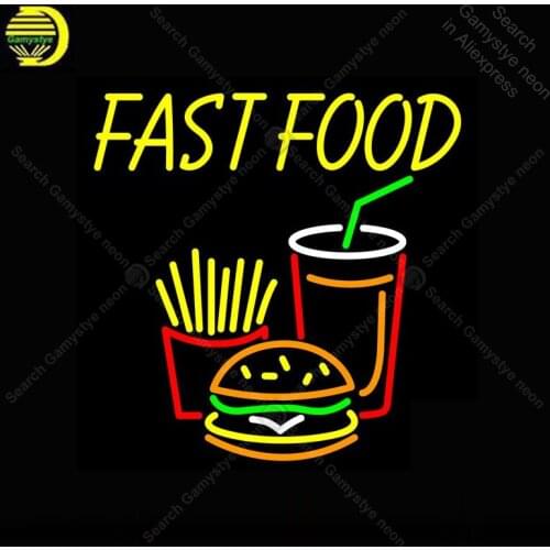 NEON SIGN For Fast Food Restaurant display Neon lamps Real GLASS Tube Decorate Home Room Advertise custom neon light with board