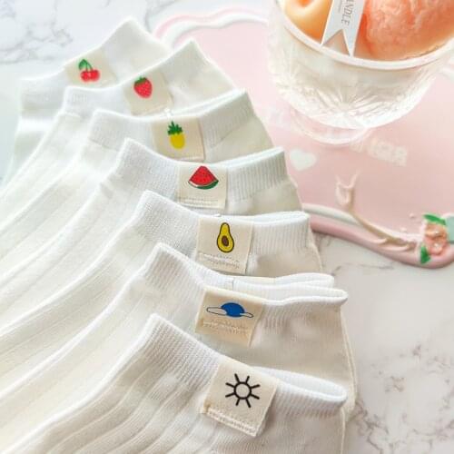 Socks women white 100 cotton fruit Invisible Short Woman Sweat summer girl womens socks ankle low female Invisible Kawaii Sox