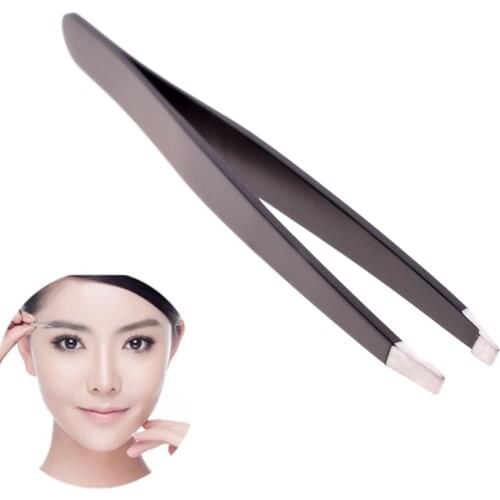 1Pc Eyebrow Tweezer Stainless Steel 9.5cm Flat Tip Rose Black Tweezers For Hair Removal Face Professional Eyes Cosmetic Tool