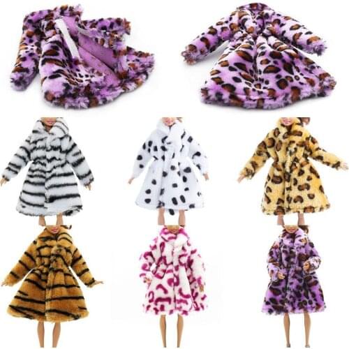 Leopard Plush Coat For Dolls Winter Wear Dress Snowsuit Handmade High Quality Clothing Accessories Dolls Outfit Toy Clothes D K0