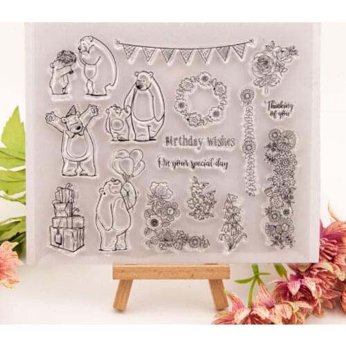 Bear Birthday Transparent Seal Clear Silicone Stamp Cutting DIY Scrapbooking Rubber Coloring Embossing Decor Reusable 17*15cm