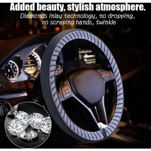 38CM Luxury Rhinestone Covered Steering Wheel Cover Car Crystal Black PU Steering Covers Decorations