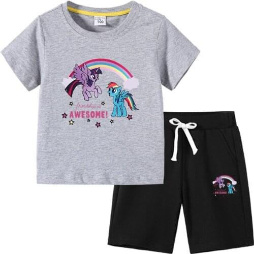 My Little Pony Boys Girls Suit Set T-Shirts Summer Short Sleeve Children Clothing Set Cartoon Print Baby Clothes Kids T-Shirt