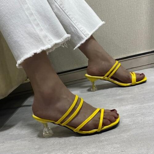 Womens shoes 2021 summer new color diamond transparentsandals womens high heel net red ribbon open toe sandals claquette femme