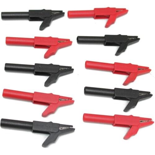 10 Safety nickel plated Brass alligator clip crocodile red black 300V 15A CATI 27258