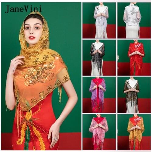 JaneVini 2020 New Fashion 7 Colors Sparkly Sequin Bolero Women Shawls and Wraps Summer Cheap Black Gold Evening Party Cape Cloak