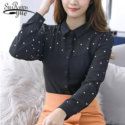 2019 Spring and Autumn Korean Fashion Clothing Long Sleeve Chiffon Blouse Office Ladies Tops White Polka Dot Shirt Women 6617 50