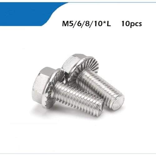 10pcs/lot M5 M6 M8 M10 Stainless steel hex flange bolt serrated flanged bolt