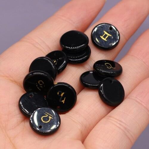 12pc/set Natural Stone Agates Symbol Reiki Beads Divination Stone Round Shape Polished Stone Yoga Meditation Jewelry