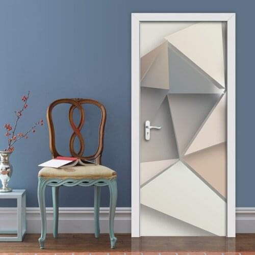 2pcs/set Creative Geometric Pattern Door Stickers Wall Home Decoration PVC Waterproof Bedroom Door Sticker Wallpaper Wall Decals