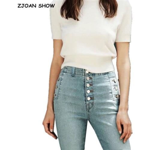 2020 Vintage Skinny Five Buttons High Waist Pencil Jeans Women Slim Fit Stretch Denim Pants Full Length Denim Tight Trousers