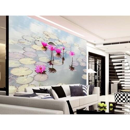 Customized 3d photo wallpaper 3d wall murals wallpaper Lotus pond background figure paintings 3d living room wall decoration