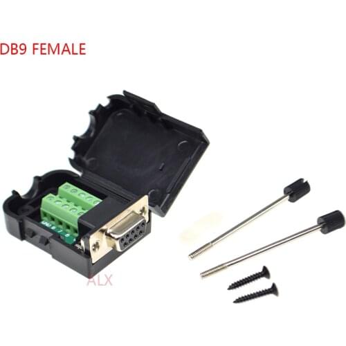 1PCS DB9 9PIN female plug serial port connector terminal adapter with black shell D-SUB COM RS232 RS485 wire cable free solder