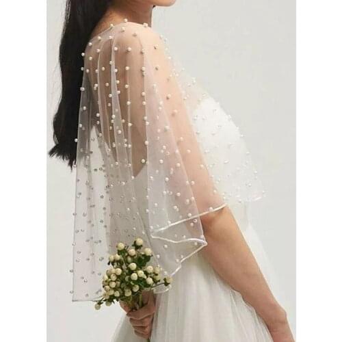 Accesorios de boda estilo Bolero, capucha nupcial con perlas, capa de boda, Parte delantera corta, parte trasera larga, envoltur