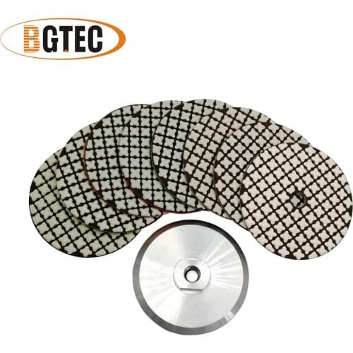BGTEC 8pcs 100mm Grit 50-buff Dry Diamond Polishing Pad 4'' grinding disc for Granite Marble with M14 Aluminum base backer