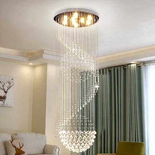 YOOGEE Large Crystal Chandelier Atmosphere Duplex Apartment Building Rotati Long Stair LED Lamp Villa Loft Hanging Light Fixture