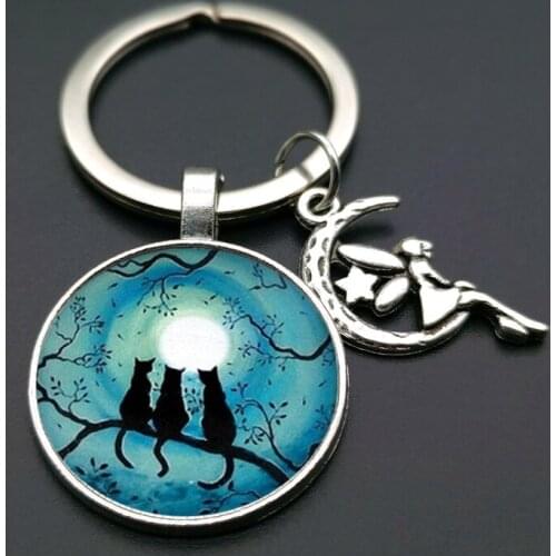 Cartoon Cat Keychain Leprechaun Accessories Alloy Jewelry in the Night