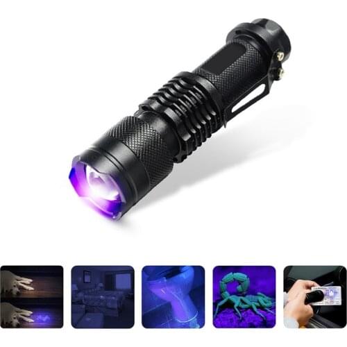 BRELONG LED UV Flashlight 365nm 3 Mode Mini Flashlight with Zoom Function Mini UV Black Light