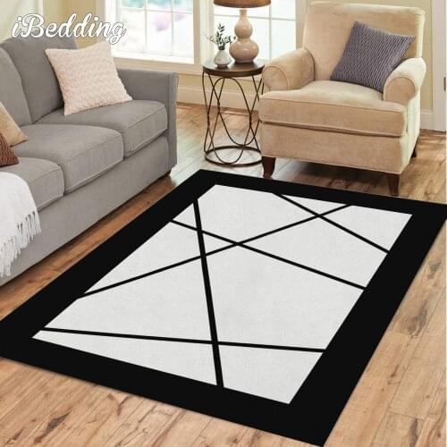 Black and White Carpet for Home Living Room Luxury Waterproof Non-slip Large Area Rug Nordic Geometric Floor Mat Bedroom Decor
