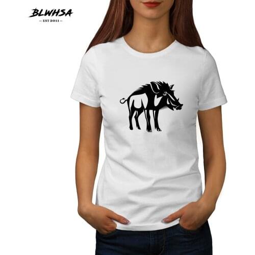 BLWHSA Wild Boar Printing T Shirt Women Casual Summer Short Sleeve Funny T-Shirt Hip Hop Wild Boar Animal Print Women Shirts