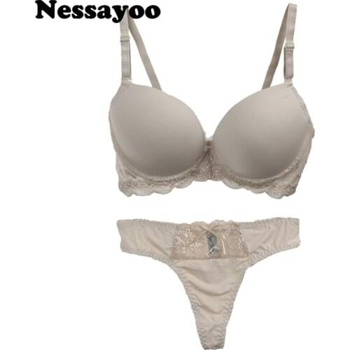 Women Push Up Lace Bra Set 36BC 38BC 40BC 42BC Size Lingerie Big Size Underwear Solid Blue Bra Briefs Sets Transparent Panty Set