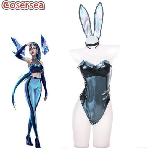 Cosersea LOL KDA ALL OUT Kaisa Bunnysuit Cosplay Costume Swimsuit Women Jumpsuit Headwear Gloves Fullset