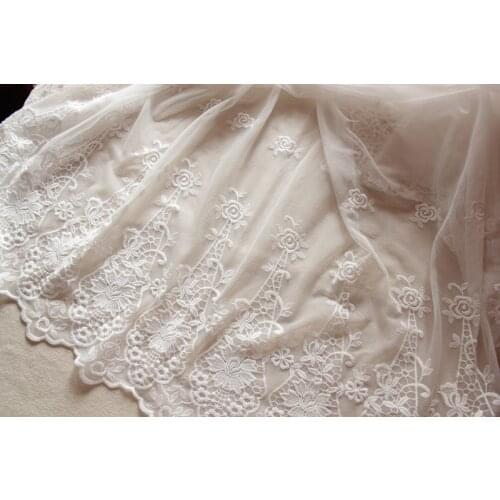 125cm*91cm European Style Soft Fabric Embroidered Lacework White Fabric Skirt Lace Fabric 2side Embroidered, Free Shipping Z241