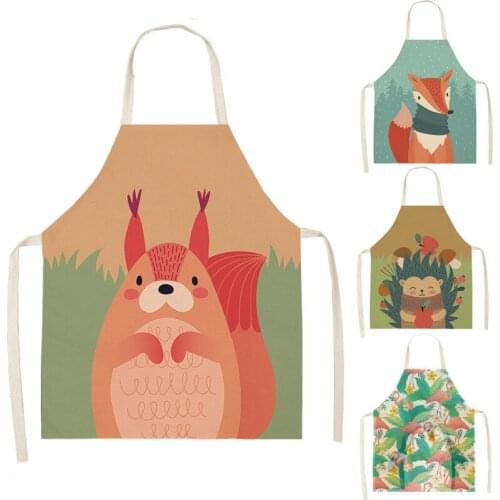 66x47cm Kitchen Household Adult Antifouling Apron Sleeveless Polyester Rabbit Bear Fox Elk Animal Series Printed Coverall
