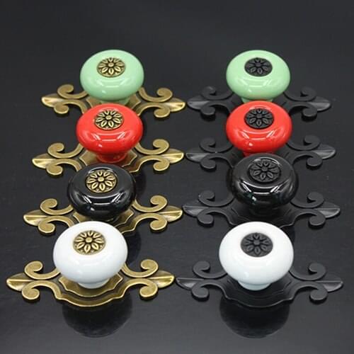 Fashion Door Knob Ceramic Metal Vintage Flower Pull Handle Ceramic Door Cabinet Cupboard Wardrobe Drawer Knob Furniture Decor
