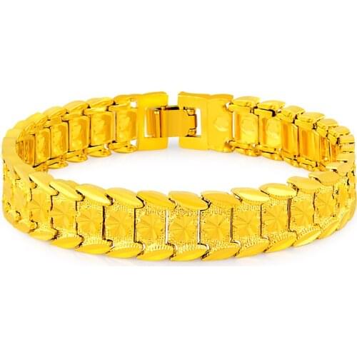 Fashion 24K Gold Bracelet 12MM Strap Shaped Bracelet for Women & Mens Jewelry Gifts