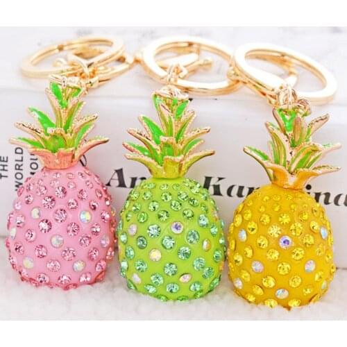 Fashion Pineapple Fruit Cute Keychain For Women Men Crystal Rhinestone Pendant Key Ring Holder Charm Bag Accessories