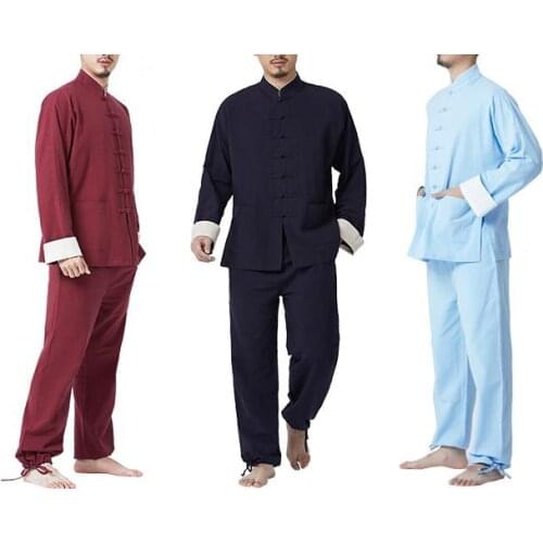 Male Spring Cotton&linen yoga suit kung fu clothing zen lay meditation uniforms tang suit tai chi wushu suits blue/red/gray