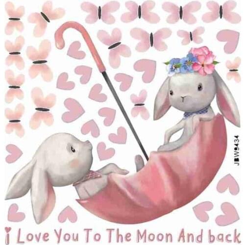 Pink Cute Rabbit Wall Sticker PVC Self Adhesive Bunny Wall Sticker Happy Easter Decor Home Kids Room Wall Window Decoration