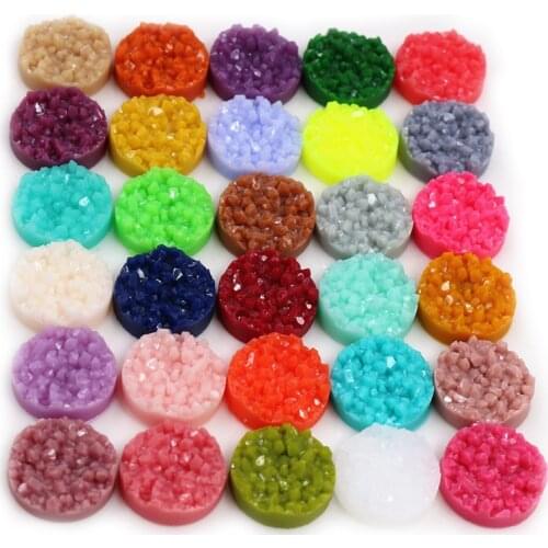 Fashion 40pcs/Lot 8mm 10mm 12mm Colorful Natural Ore Flat Back Resin Druzy Cabochons For Bracelet Earrings DIY Jewelry Making