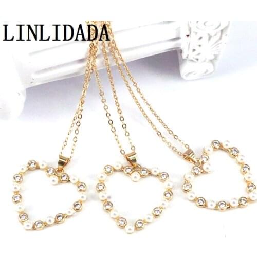New 5Pcs Pearl Shell Heart Necklace For Women Gold Color Heart Pendant Necklace CZ Zirconia Crystal Wholesale Jewelry Gifts