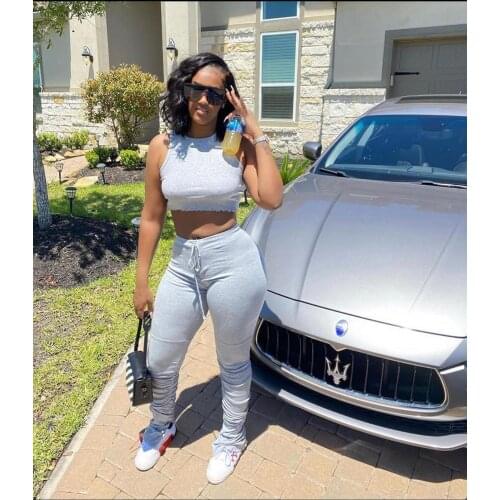 Ueteey New Two-piece Casual Fold Design Solid Two-piece Pants Set