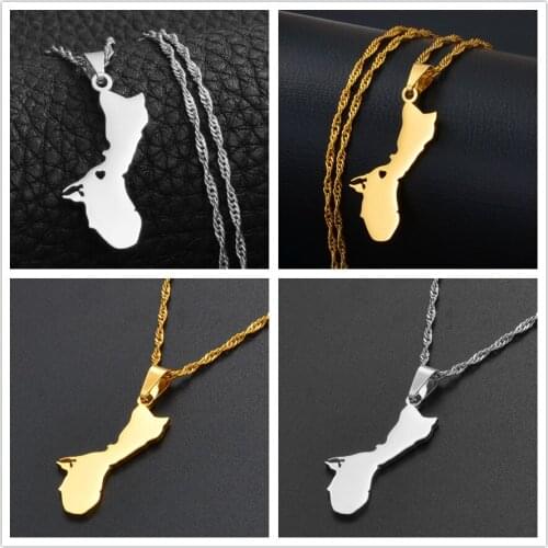 Anniyo (Two Model) Guam Map Pendant Necklaces for Women Girls Gold Color Chains Jewelry Heart Guam Maps #136421