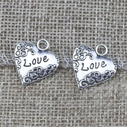 High Quality 20 Pieces/Lot 17mm*19mm Antique Silver Plated Love Heart Charm Pendant For Jewelry Making