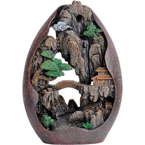 Lofty Mountains and Flowing Water Backflow Incense Burner Cerative Resin Smoke Waterfall Incense Sticks Holder