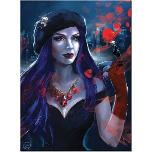 Full Drill Square Diamond Painting Vampire Woman 5D Gothic Embroidery Diamond Cross Stitch Red Girl Home Decoration Art