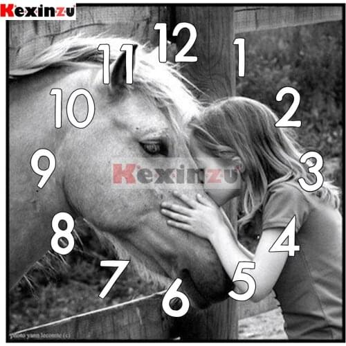 Full Square Round 5D Diamond Painting Kit With Clock Mechanism Cross stitch Diamond Embroidery Mosaic Horse Gift HA021