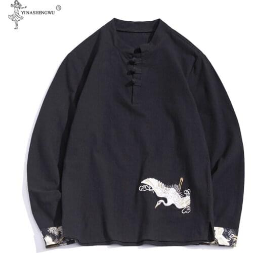 Kimono Japanese Style Men Long Sleeve Shirt T-shirt Embroidery Pattern Japan Harajuku Asian Menswear Yukata Cardigan Costumes