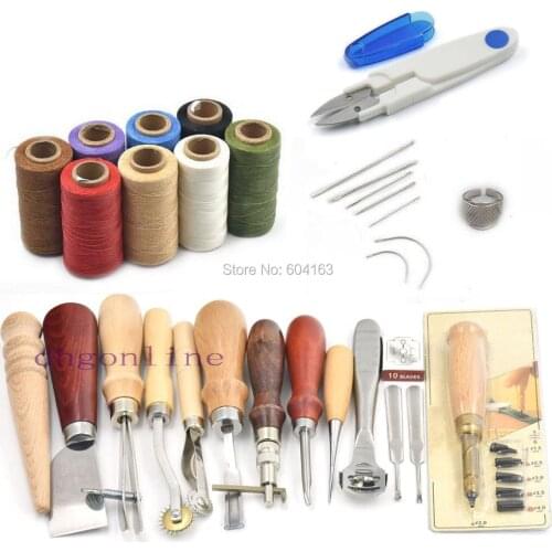 Hand Sewing Tools 17 style Needles Punch Groover Skiving Knife Kit Awl Wax Line