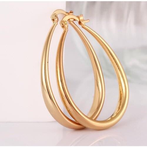 Oval Circle Hoop Earrings Yellow Gold Filled Smooth Sexy Womens Earrings Gift