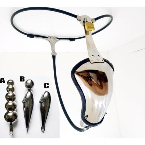 Light Weight Stainless Steel Male Chastity Belt Adjustable Waist Have Hole Penis Cage Lock Bondage With Anal Plug Cage BDSM Toys