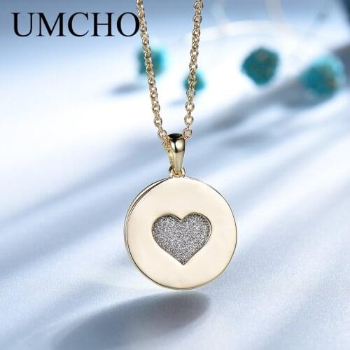 UMCHO Solid 925 Sterling Silver Neklace Yellow Color Heart Romantic Pendants & Necklaces For Girls Anniversary Gift With Chain