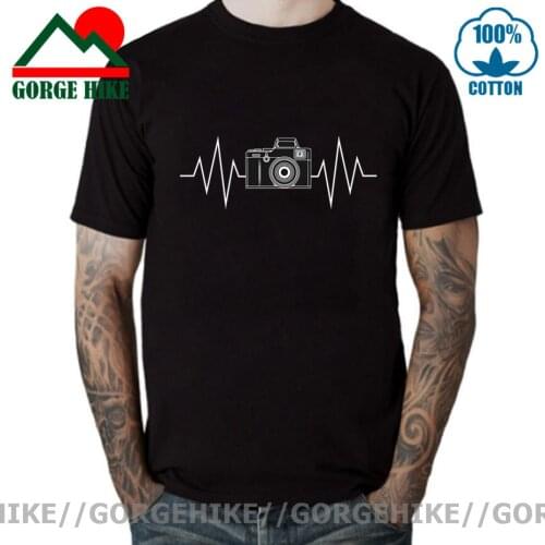 GorgeHike Camera Photography Heartbeat T shirts men Funny Photographers Heart Pulse T-shirt black white casual basic simple Tees