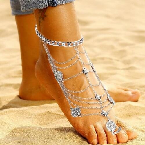 Vintage Tribal Fashion Summer Sexy Tassel Anklet Bracelet Women Coin Pendant Foot Chain Jewelry Barefoot Sandal Girl Gift