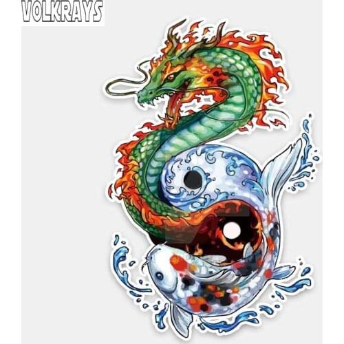 Volkrays Personalized Car Sticker Animal Dragon and Fish Accessories Reflective Waterproof Sunscreen PVC Decal,15cm*9cm