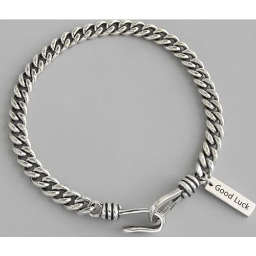 YIZIZAI Double Hook Box Chain Bracelet Thai Silver Color Punk Style Letter Couple Bracelet For Women Men